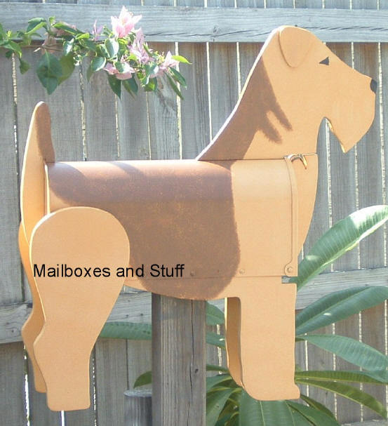 Airedale Terrier Mailbox. Dog Mailbox shaped like an Airedale Terrier Dog