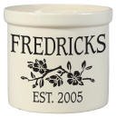 dog wood engraved design with last name and date crock