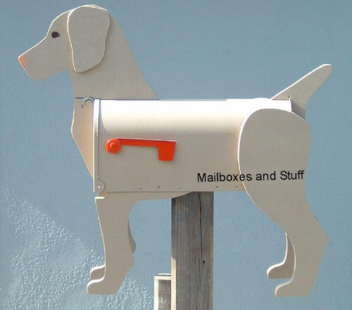 Weimaraner mailbox on post