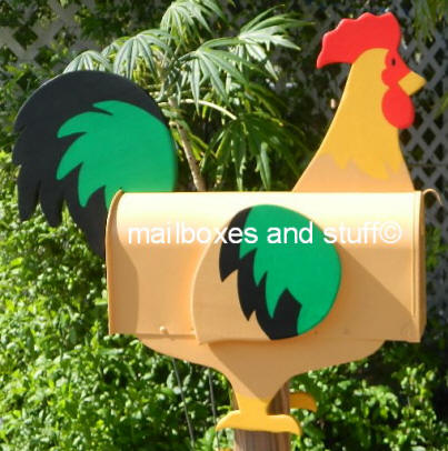 Golden Rooster mailbox with colorful accents