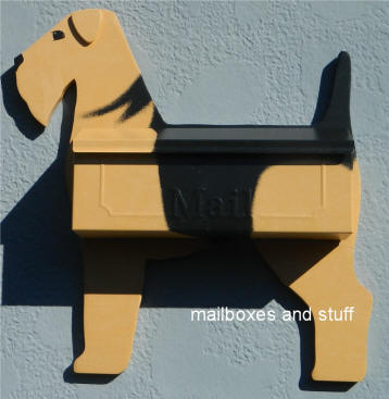 black and tan Airedale wall mount mailbox