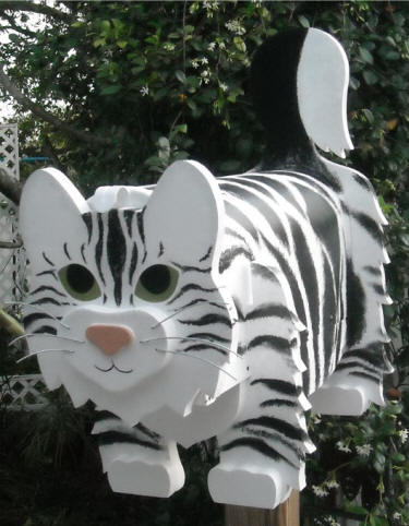 white and black Maine Coon Cat Mailbox