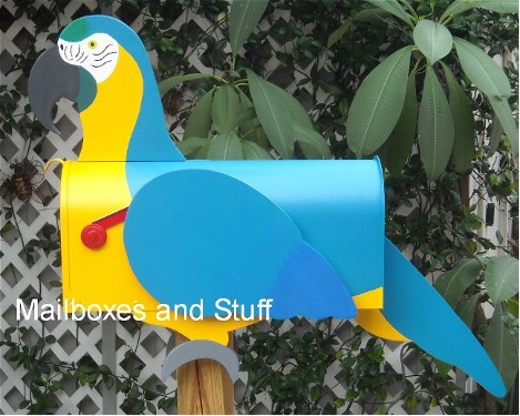 Macaw Mailbox, Blue and Gold Macaw Mailbox , Scarlet macaw mailbox