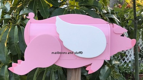 Flying Pig Mailbox Pink w white