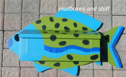 blue and green tropical fish mailbox wall