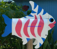 pink white and blue Tropcal fish mailbox